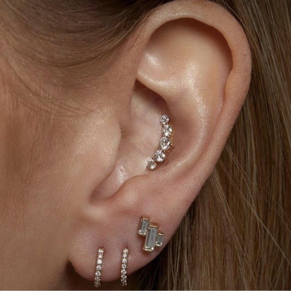 Gold-Plated Ear Piercing with Crystals